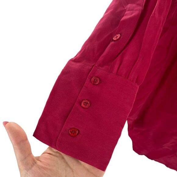 Equipment Femme Marche‎ Collarless Long Sleeved Silk Magenta Blouse Size S Long - Picture 5 of 10